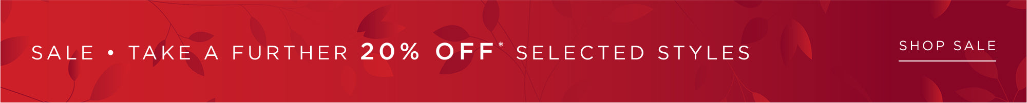 Red sale banner with white text offering an end of season take a further 20% off discount on a patterned background