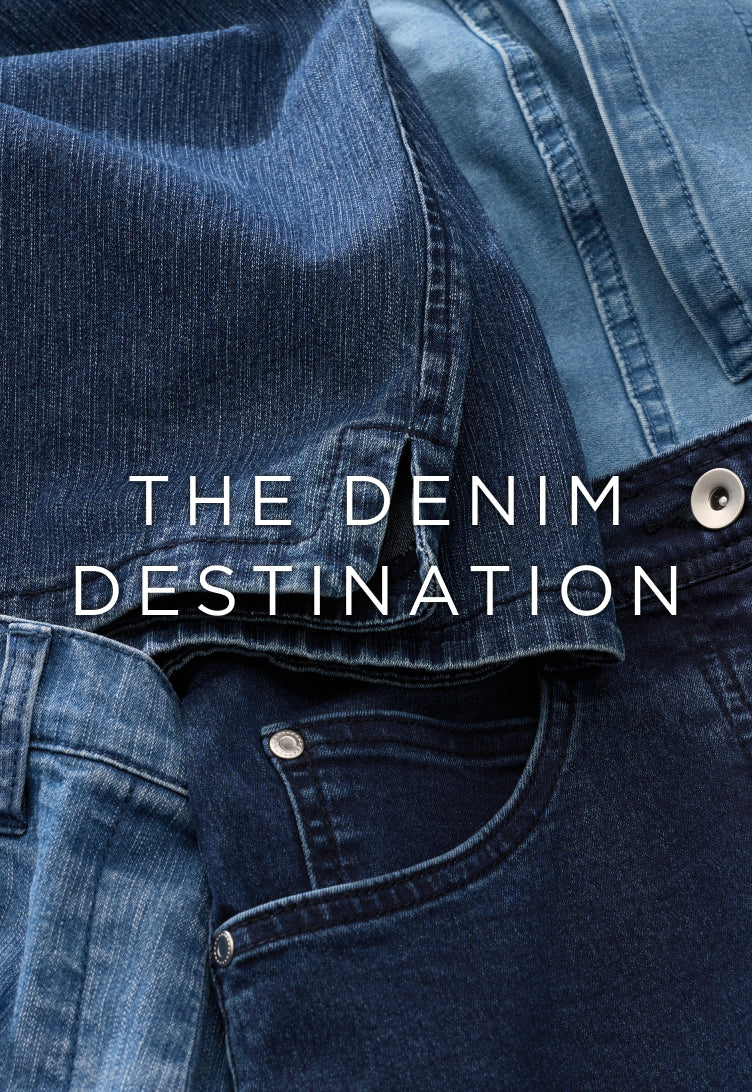 Stack of blue jeans with 