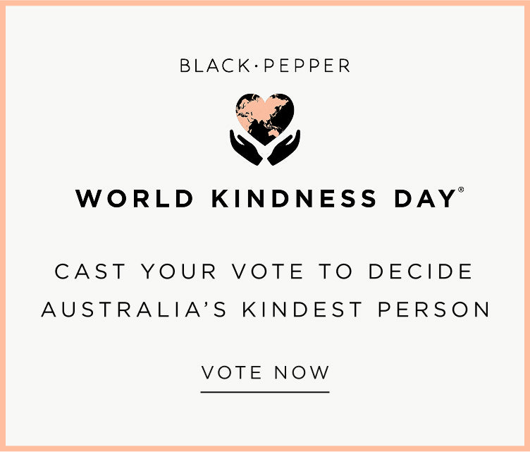 white banner with Black Pepper and World Kindess Day  logo and text 