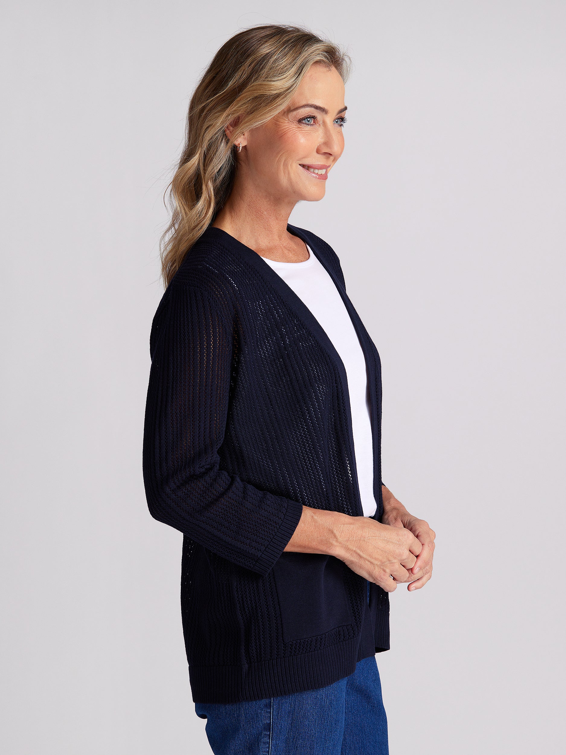 Aliza 3 4 Sleeve Knit Cardigan Black Pepper