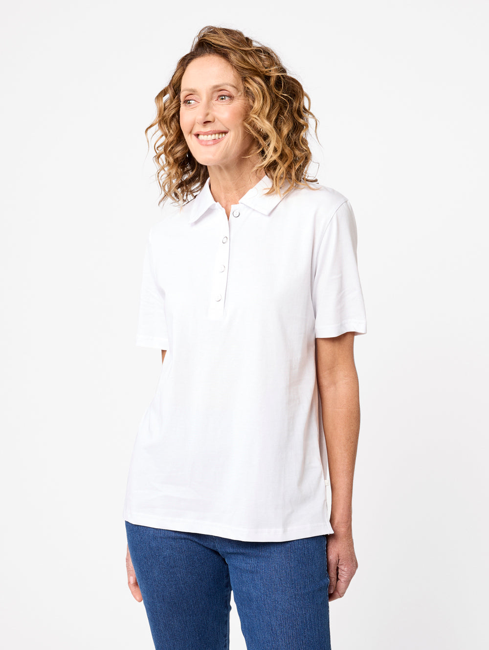 Jeans Ladies White Polo Top Boyfriend Polo Shirt For Women In