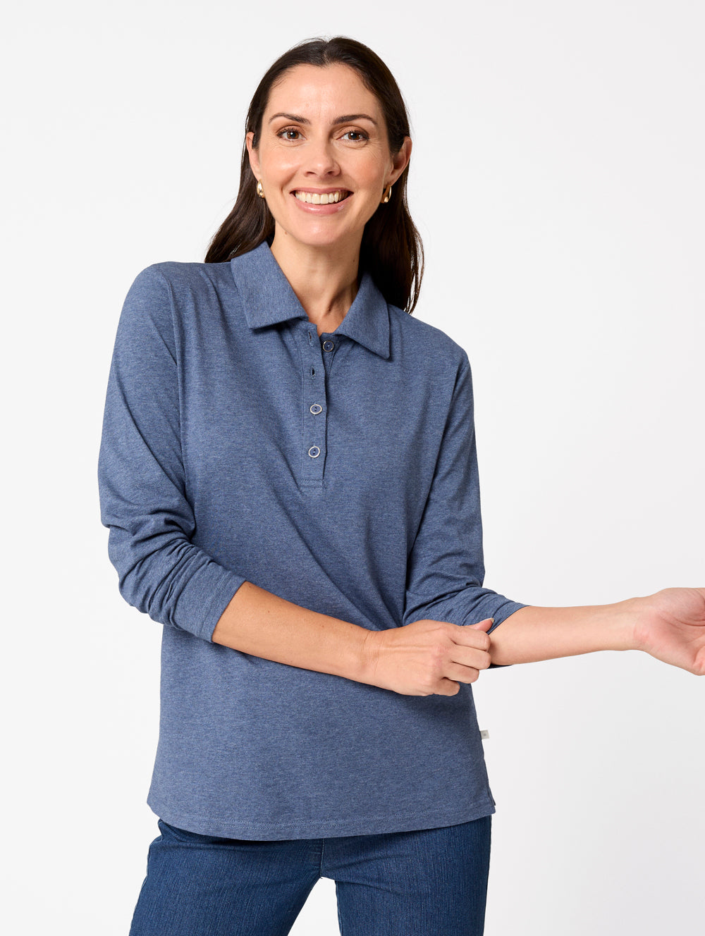 Cleo Polo - Women's Long Sleeve Polo Top in Blue Grey - Black Pepper