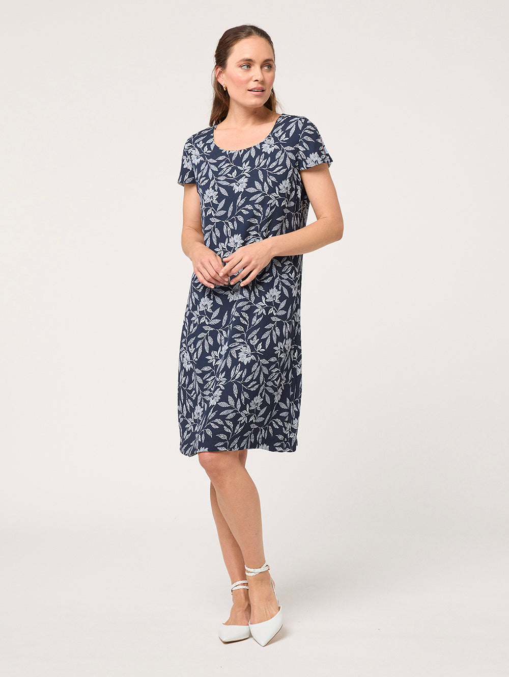 chinese dress ladies Cotton Silk SW Patch Ombre Kantha Cap Slv. Flare Dress - wo2425-org main image 1
