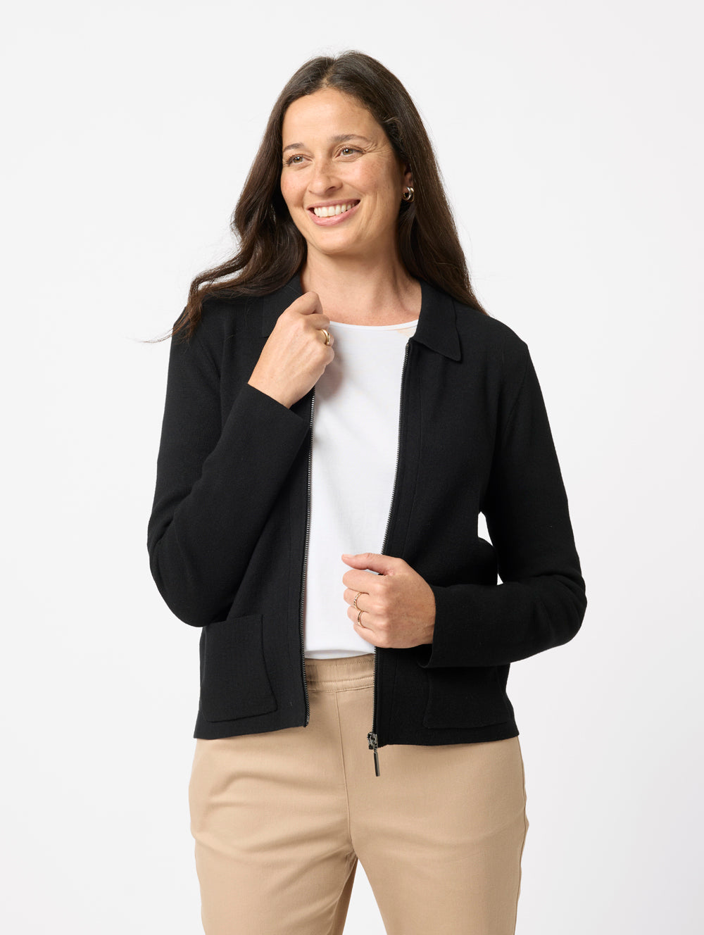 Delene Zip Cardigan - Women's Long Sleeve Zip Front Cardigan in