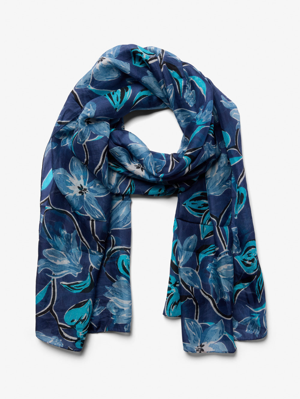 Blue Floral Silk Scarf