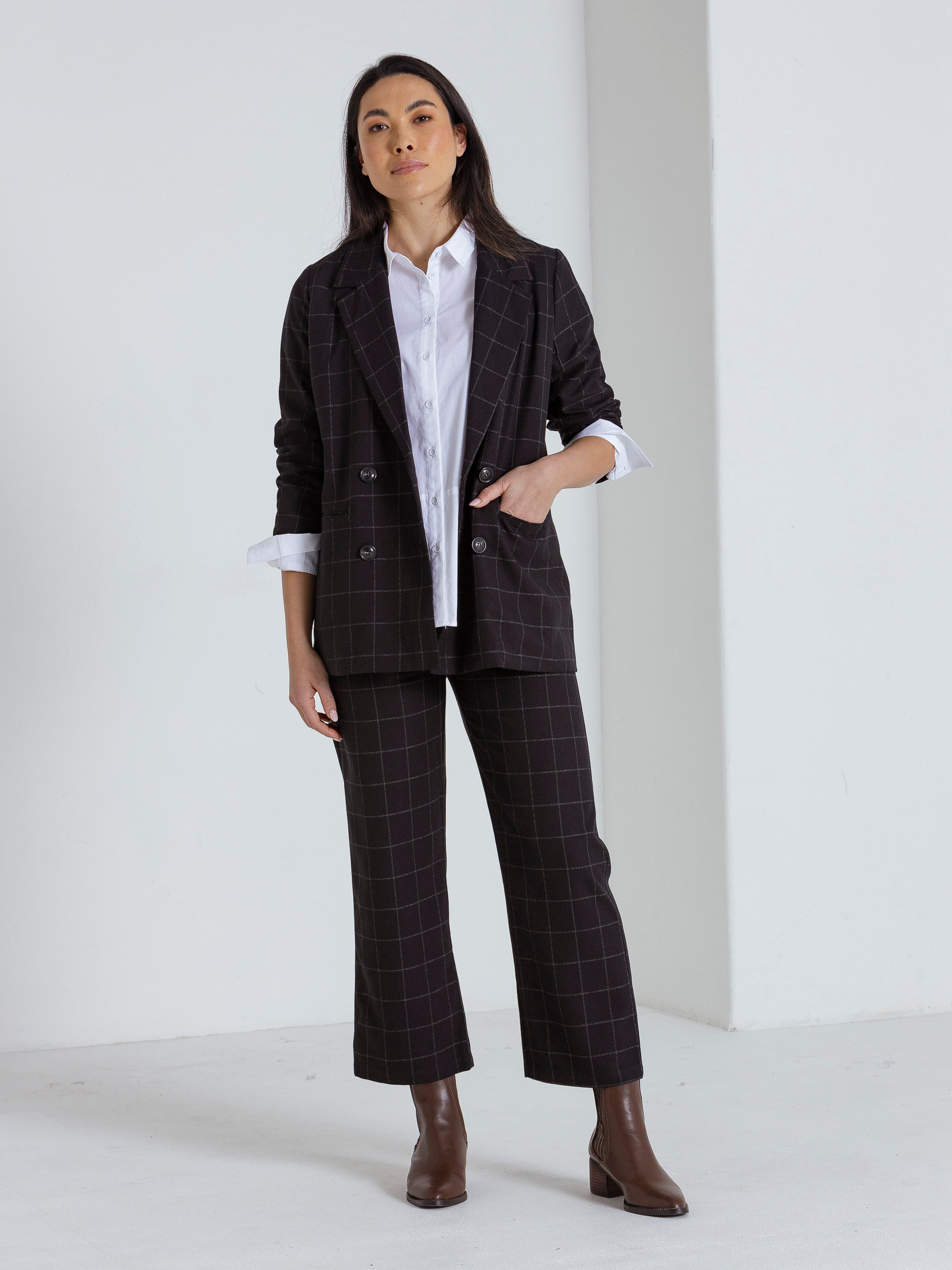 Long Sleeve Check Blazer