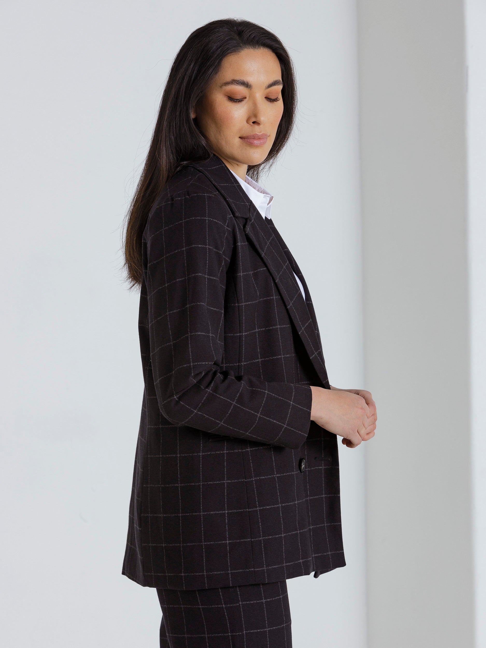 Long Sleeve Check Blazer