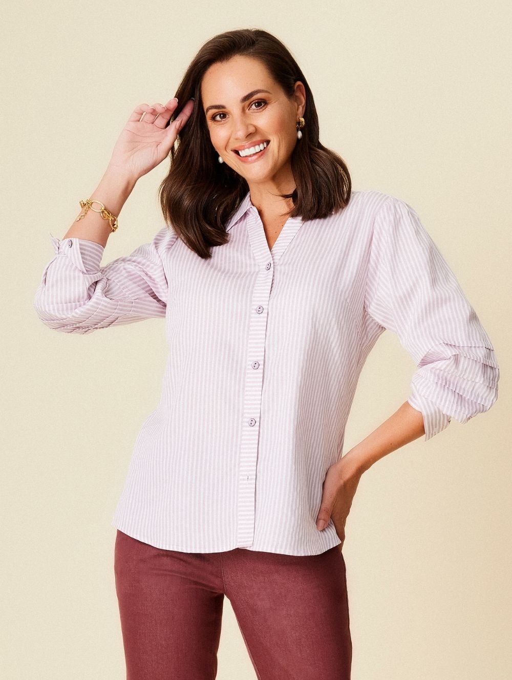 pink and black striped long sleeve